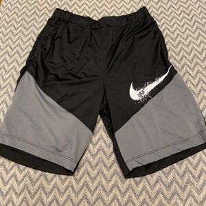 Nike Boys Athletic Shorts – Black & Gray with Splatter Swoosh (Large)